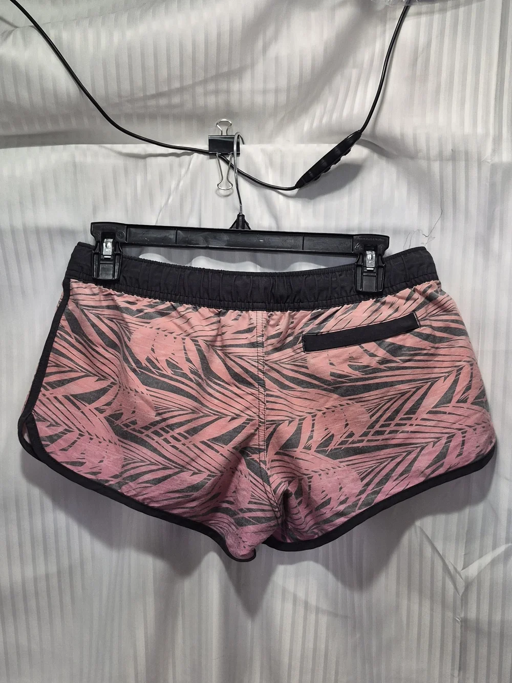 Salt Life Size Small Pink Palm-Print Women’s Athletic Shorts with Black Trim